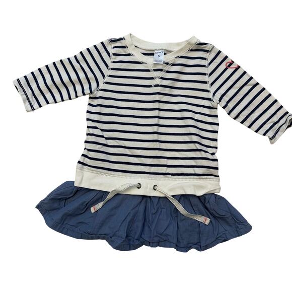 Nautical Stripes Chambray Skirted Top sz 5 Nautical theme top - Picture 1 of 5